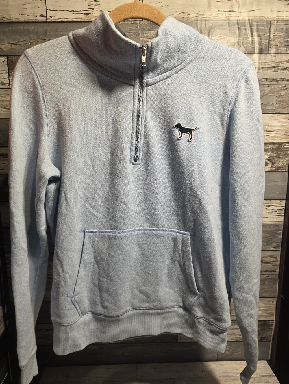 PINK Victoria's Secret Light Blue Half-Zip Pullover with Dog Patch